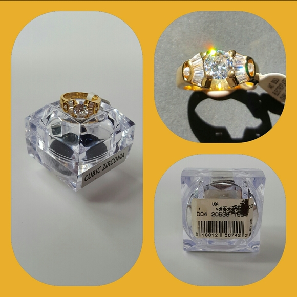 NEW IN BOX Brilliant Gold CZ Engagement Ring - Picture 6 of 7
